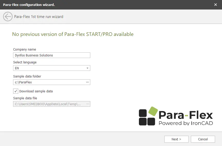 Stap twee in het proces van de configuratie wizard van de Para-Flex software.